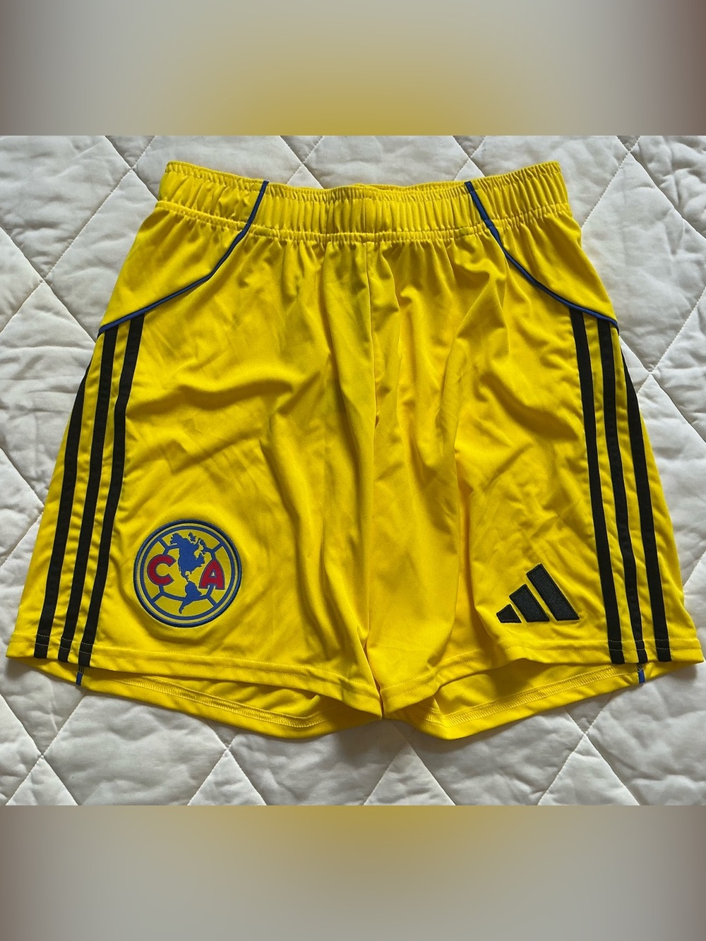 Adidas Kids’s Size M Yellow Club América Athletic Shorts with Black Accents